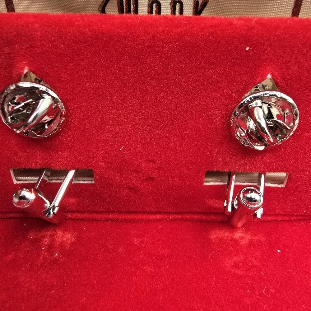 NIB Vintage Swank Cufflinks & Tie Clip Black Onyx‎ Silver Tone Mesh Set